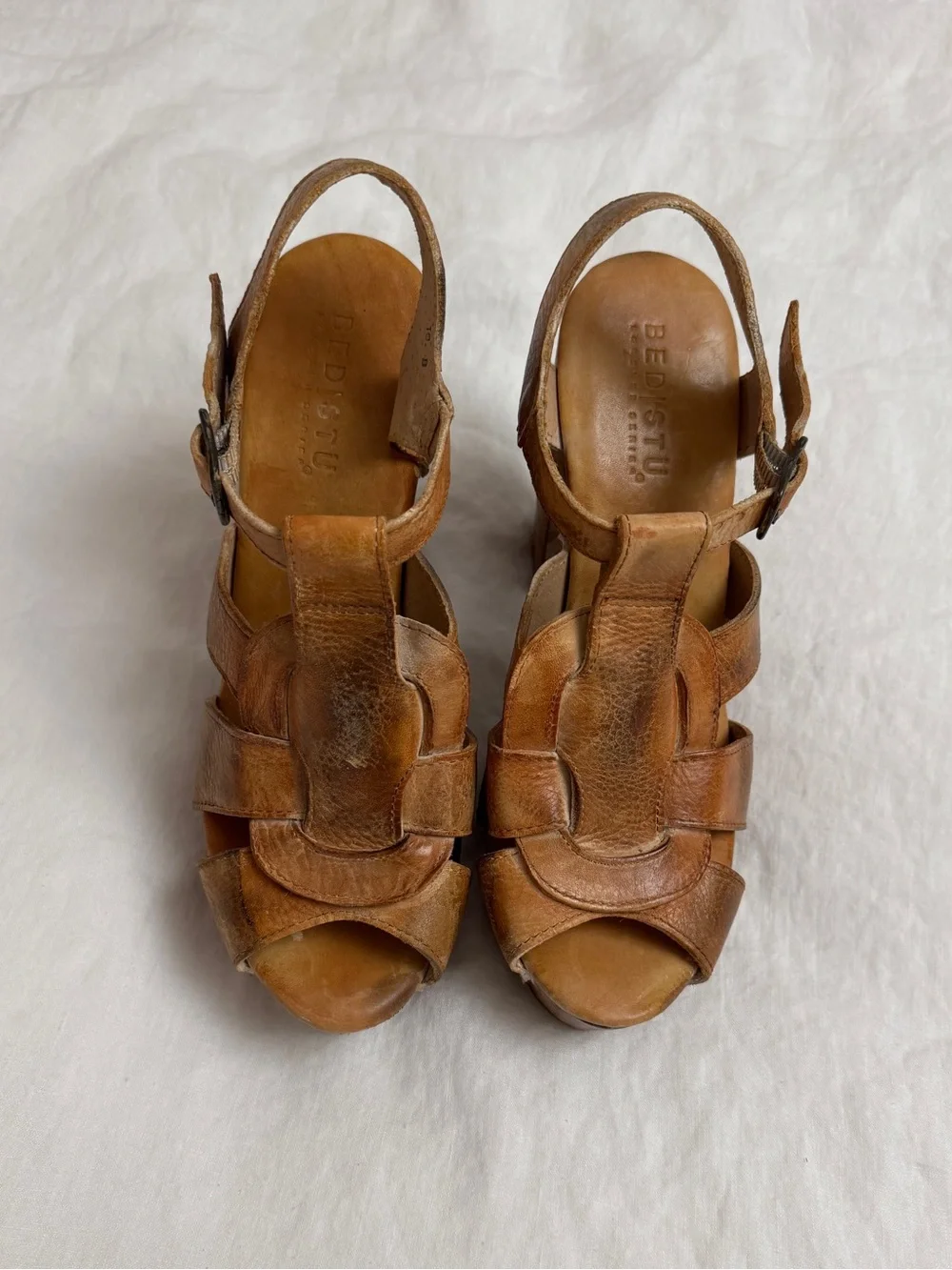 Bed|Stu Leather Wooden Platform Clog Heels Sandals Size 10 Y2K Boho Festival